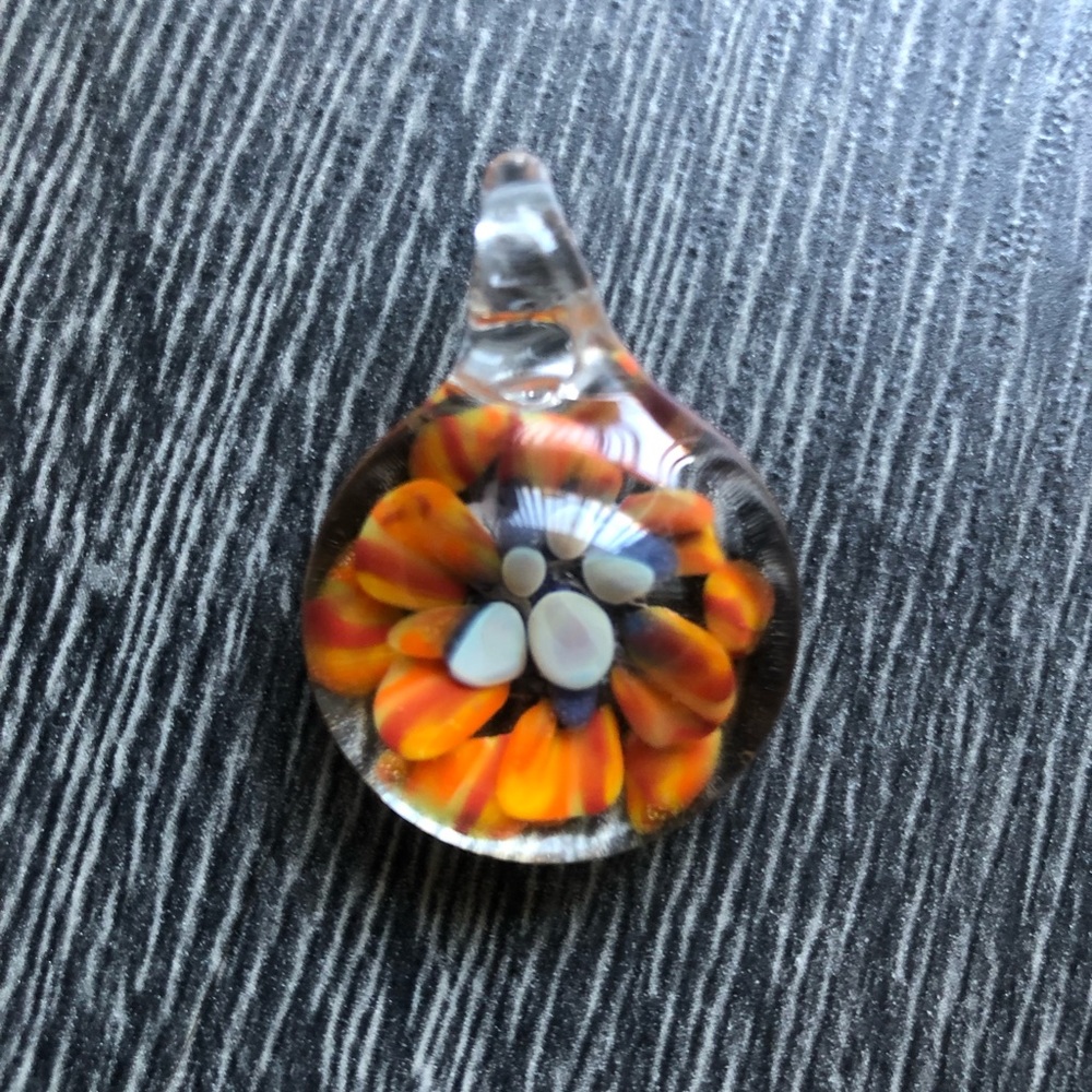Hand blown glass orange flower pendant
